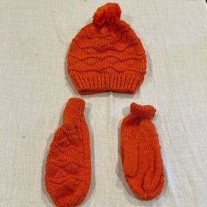 B14 Orange Knit Beanie and mittens